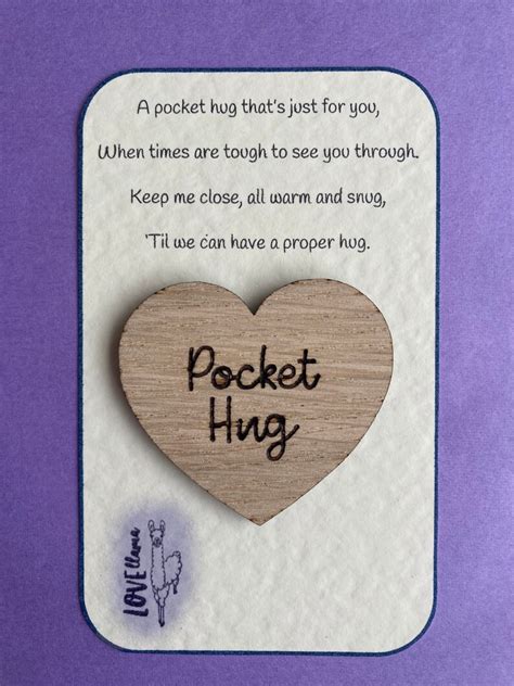 Pocket hug wooden token hug poem heart bear koala llama | Etsy