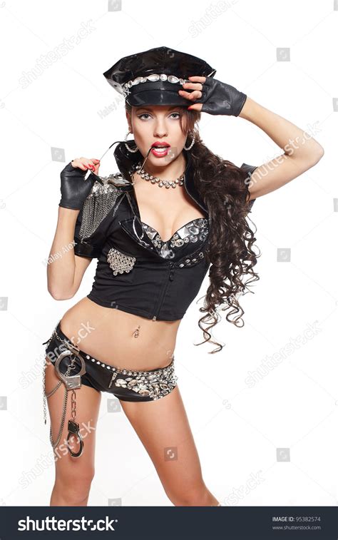 Sexy Beautiful Brunette Semi Nude Police Stock Photo Shutterstock