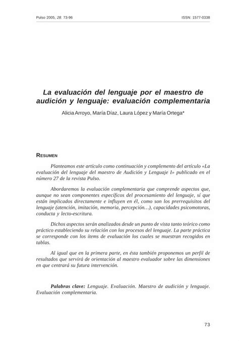 Pdf La Evaluaci N Del Lenguaje Por El Maestro De Audici N Y