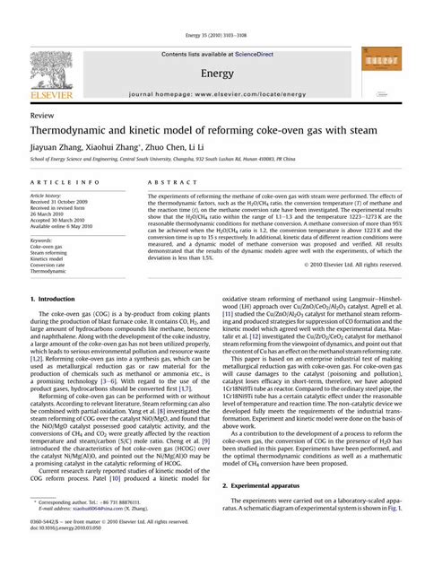 Pdf Thermodynamic And Kinetic Model Of Reforming Coke Oven Gas With