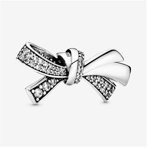 Oversized Sparkling Bow Charm Silver Pandora Us