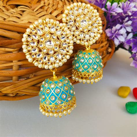 Blue Traditional Jhumka Earring For Wedding Fashioncrab