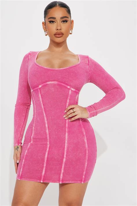 Penni Mineral Wash Mini Dress Hot Pink Fashion Nova Dresses