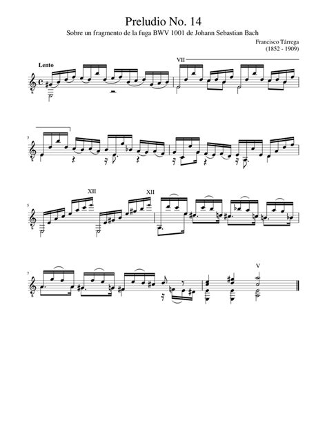 Francisco Tárrega Preludio No 14 Sheet Music For Guitar Solo