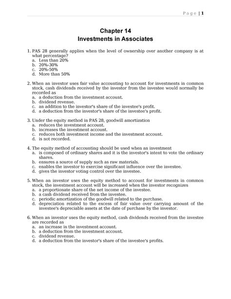 Chapter Investments In Associates Chapter Investments In