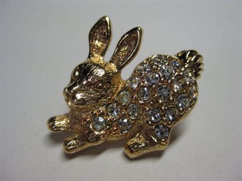 Rabbit Brooch Gold Bunny Rhinestone Clear Pin Avon Vintage Etsy