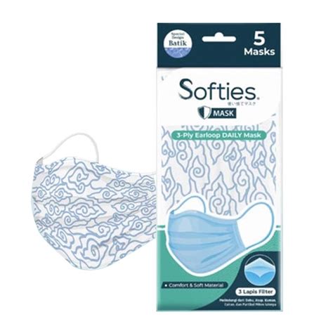 Jual Softies 3 Ply Earloop Daily Mask Batik Design 5s HBHoz