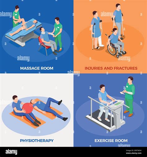 Physiotherapy Rehabilitation Icons Isometric 2x2 Design Concept With