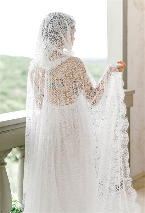 Lace Bridal Cape With Hood Wedding Day Boudoir Robe Wedding Etsy