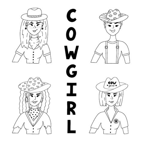 Premium Vector Set With Cowgirl Wearing Hat Bandana Tshirt And Star