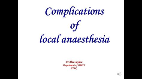 Complications Of Local Anesthesia YouTube