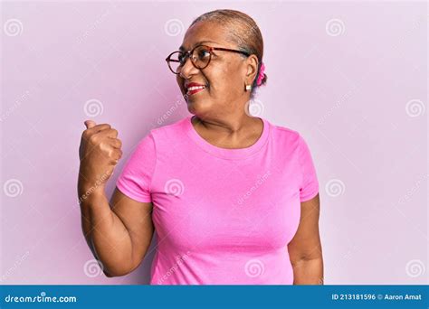 Senior African American Woman Wearing Casual Clothes And Glasses