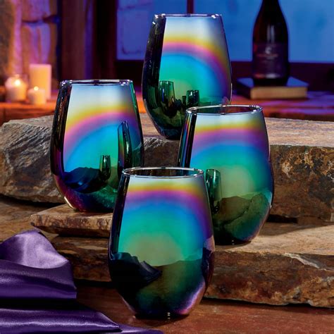 Set Of 4 Rainbow Fusion Stemless Wine Glass Seventh Avenue