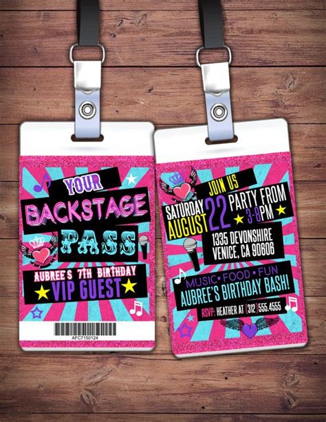 Retro Neon Vip Pass Backstage Pass Vip Invitation Etsy Rock Star