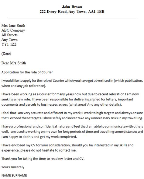 Courier Cover Letter Example Icover Org Uk