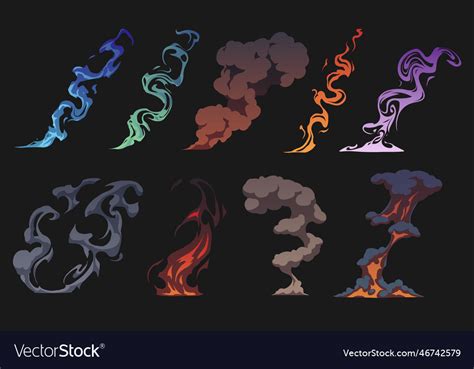 Color cartoon smoke effects on gray background Vector Image