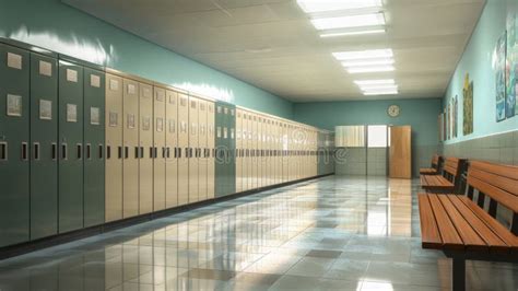 Empty Locker Room With Benches And Lockers Stock Illustration