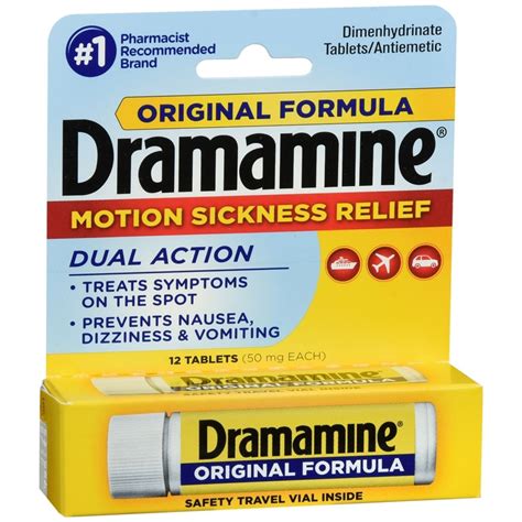 Dramamine Motion Sickness Relief Tablets Original Formula 12 Tb