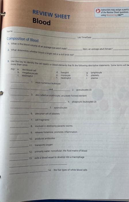 Solved Composition Of Blood 1 What Is The Blood Volume Of Chegg