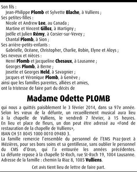 Odette Plomb Hommages