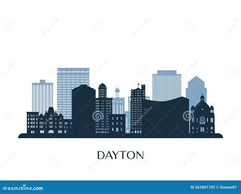 Dayton, OH Skyline, Monochrome Silhouette. Stock Vector - Illustration ...