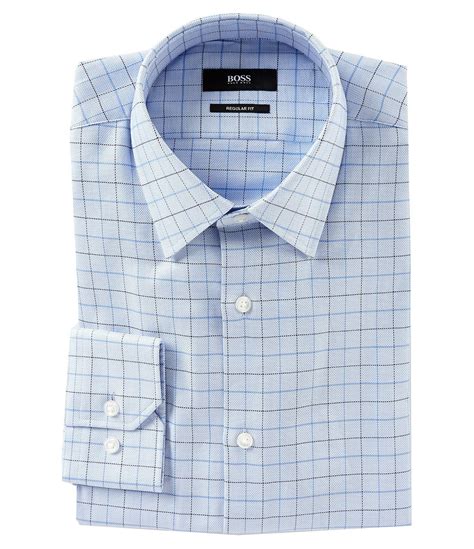 Lyst - BOSS Regular Fit Point Collar Checked Dress Shirt in Blue for Men