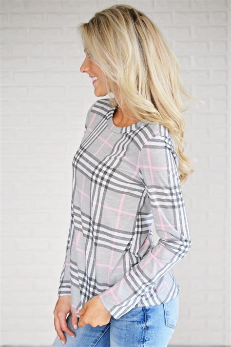 Perfectly Plaid Long Sleeve Top ~ Grey The Pulse Boutique