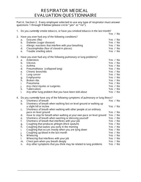 Respirator Medical Evaluation Questionnaire Fill Out Sign Online And