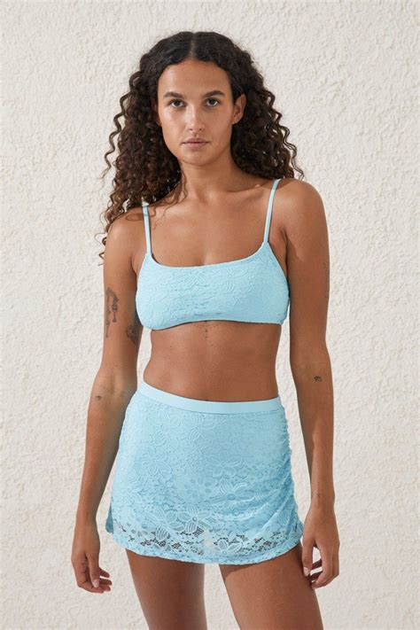 Blue Lace Bikini Top Bottom Set Women S Fashion Swimwear Bikinis