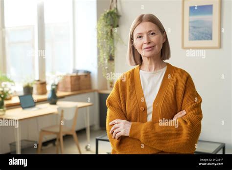 Mature Woman Wearing Cozy Cardigan Stock Photo Alamy