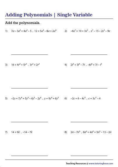 Adding Polynomials Worksheets Adding Polynomials Polynomials Worksheets