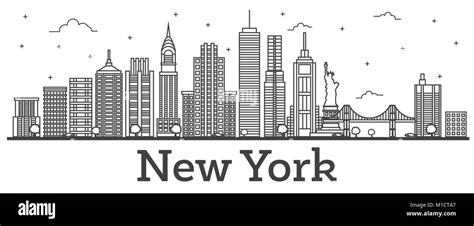 Outline New York Usa City Skyline With Modern Buildings Isolated On