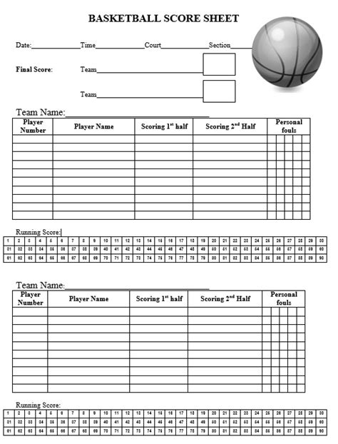 8 Free Sample Basketball Score Sheet Samples Printable Samples