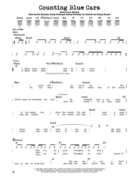 Counting Blue Cars by Dishwalla - Guitar Lead Sheet - Guitar Instructor