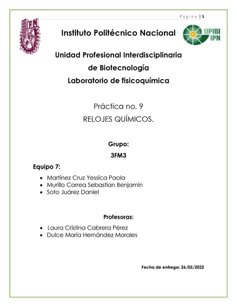 Pract 9 FISICOQUIMICA Instituto Politécnico Nacional Unidad