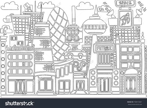 Sketch Illustration Future City Skyscrapers Modern Stock Vector ...