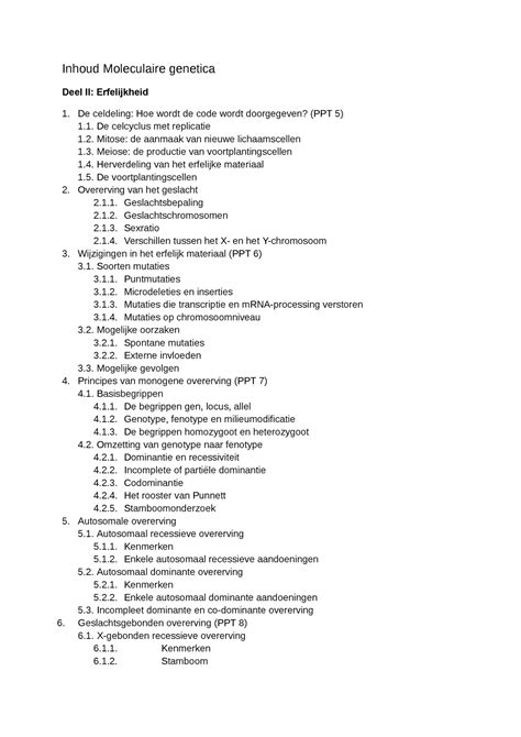 Cursus 2BL Moleculaire Genetica Deel II Erfelijkheid 2122 Inhoud