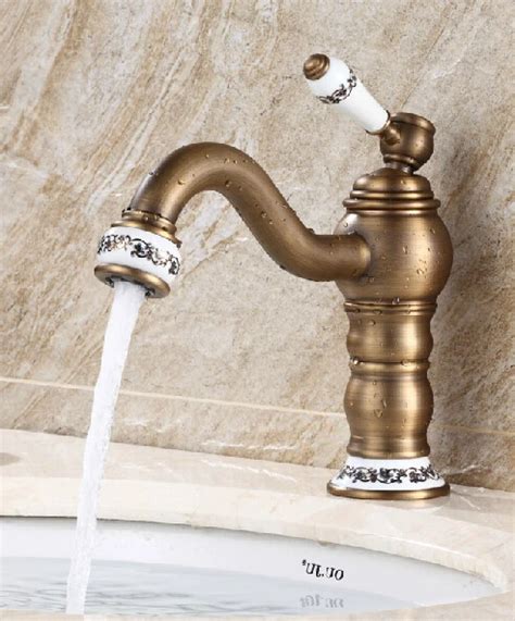 European Antique Brass Wash Basin Faucet Hot And Cold Faucet Mixer Tap