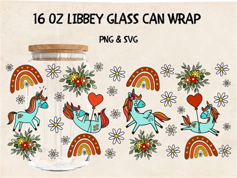 Unicorns Libbey Can Glass 16oz Svg Png Wrap Coffee Cup Design Etsy