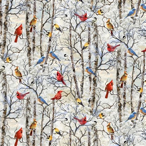 Christmas Fabric Winter White Fabric Winter Birds Timeless Etsy