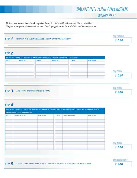 Balancing Your Checkbook Worksheet Summaries Financial Statement