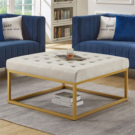 24KF Middle Century Upholstered Tufted Coffee Table With Velvet Padded