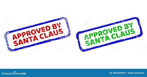 Approved By Santa Claus Bicolor Rough Rectangular Stamps With Corroded