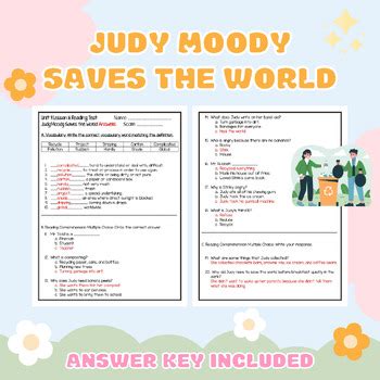 Journeys 3rd Grade Judy Moody Saves The World Reading Comprehension WS