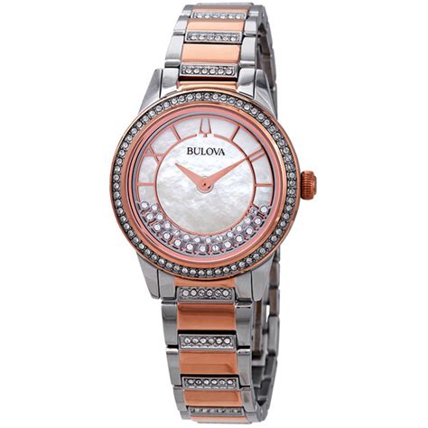 Bulova Crystal Turnstyle Mother Of Pearl Dial Two Tone Ladies Watch 98l246 042429557253