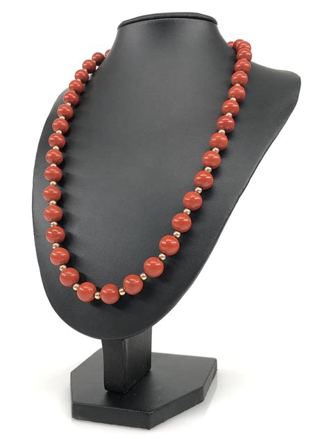 Lot 14k Yellow Gold Red Jasper Beaded Necklace