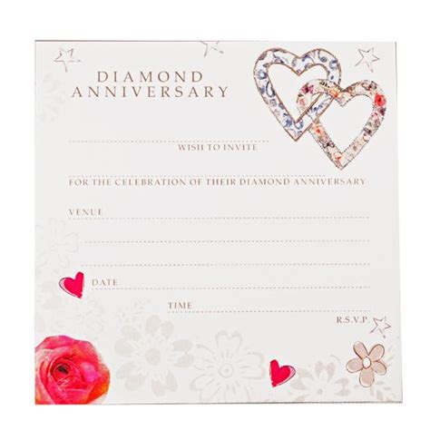 60th Diamond Wedding Anniversary Invitations Hearts