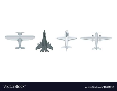 Jet fighter and aircraft top view set Royalty Free Vector