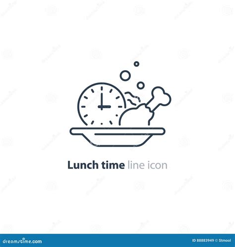 Lunch Plate Tasty Dinner Main Course Clock Icon Stock Vector