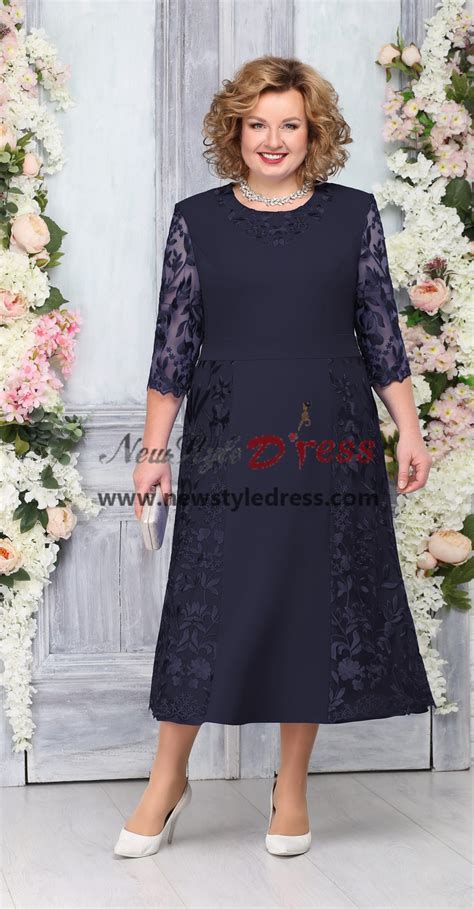 Dark Navy Plus Size Mother Of The Bride Dress Half Sleeves Womens